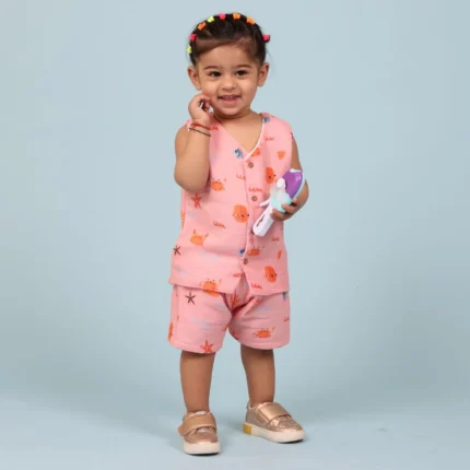 Crabs Muslin Jhabla Top with Shorts