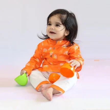 Orange Rainbows Cotton Kurta Set